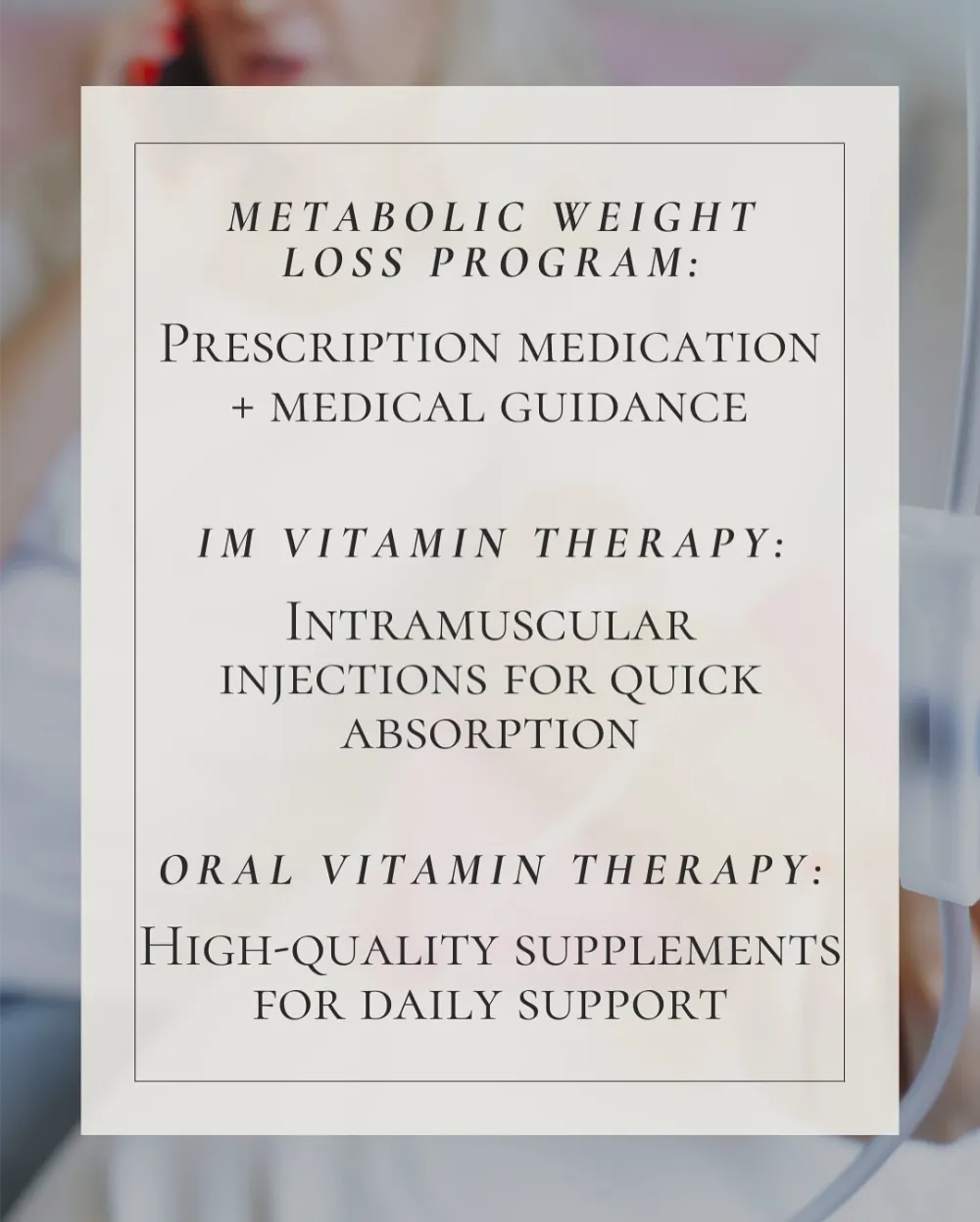 Weight loss and vitamin therapy menu | Medical Spa Basking Ridge NJ | Marée Aesthetics