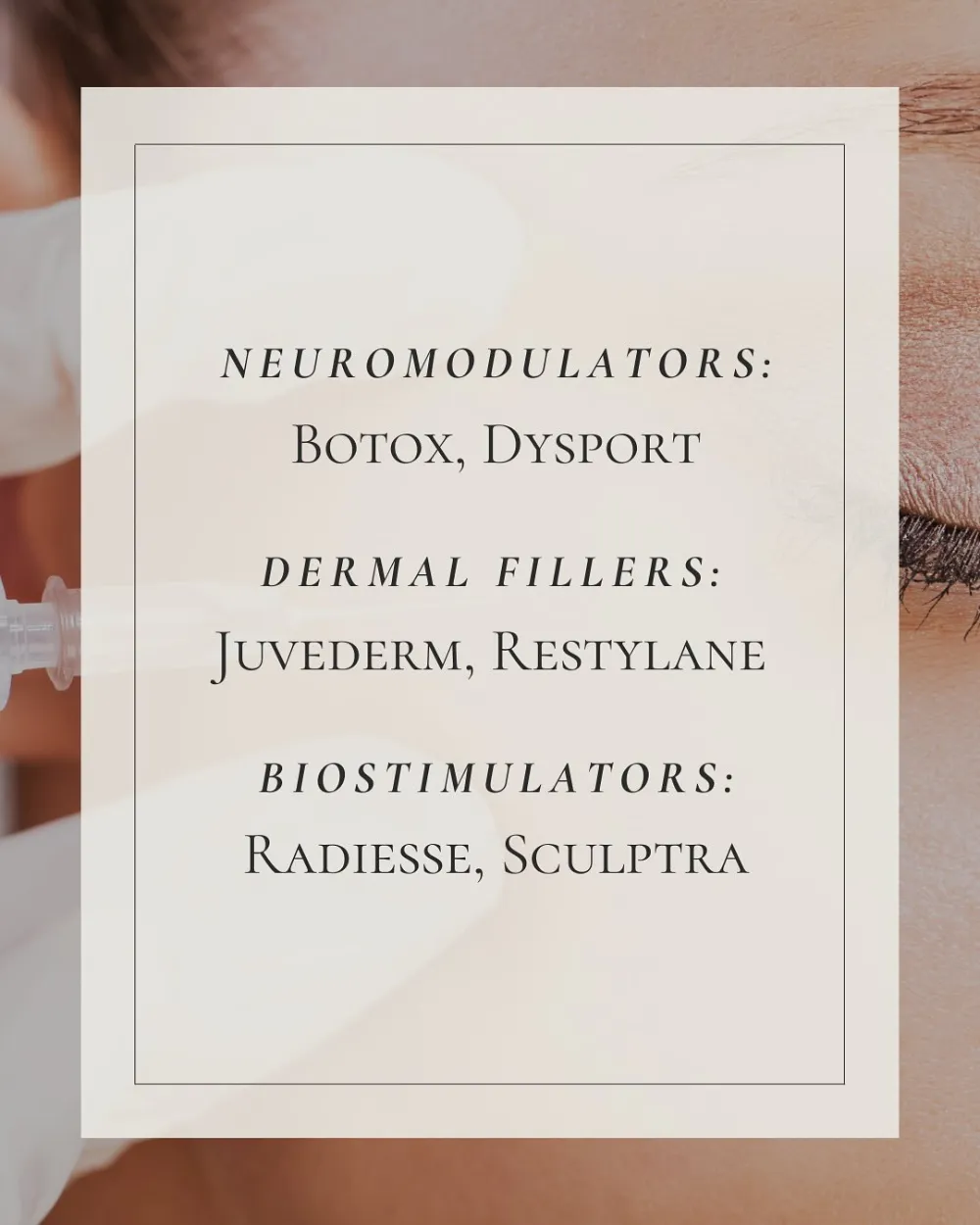 Botox, Juvederm, and Sculptra menu graphic | Medical Spa Basking Ridge NJ | Marée Aesthetics